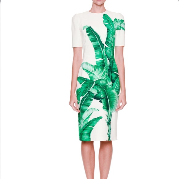 NWOT Dolce&Gabbana Banana Leaf-Print Sheath Dress - Picture 2 of 16
